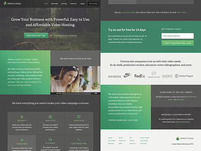 SproutVideo Homepage, v1 adelle gradient homepage marketing site nature source sans pro video hosting