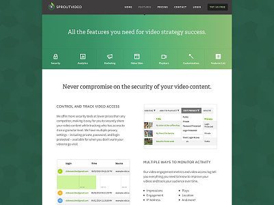 SproutVideo Features Page, v1 adelle features marketing source sans pro video hosting