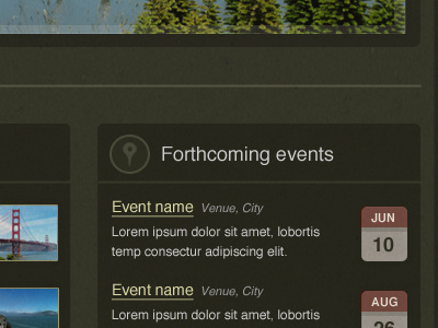 Forthcoming events events green ical navigation retro texture theme vintage
