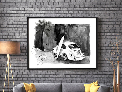 beetle canvas illustration prints typography