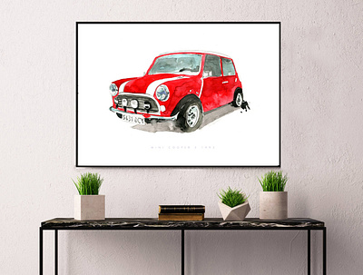 red mini vintage canvas cars design prints vintage car watercolour