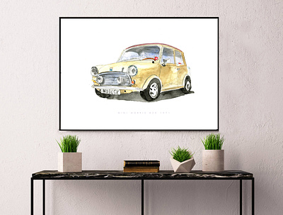 mini vintage cream canvas cars design illustration vintage car watercolour