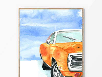 Vintage Dodge canvas cars design illustration prints watercolour