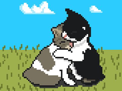 Pixel Art Cuddling Cats