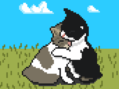 Pixel Art Cuddling Cats 8bit art cats cuddle cute drawing pixel art pixelart