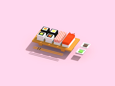 Voxel sushi geometric graphic design isometric low poly magicavoxel voxel art