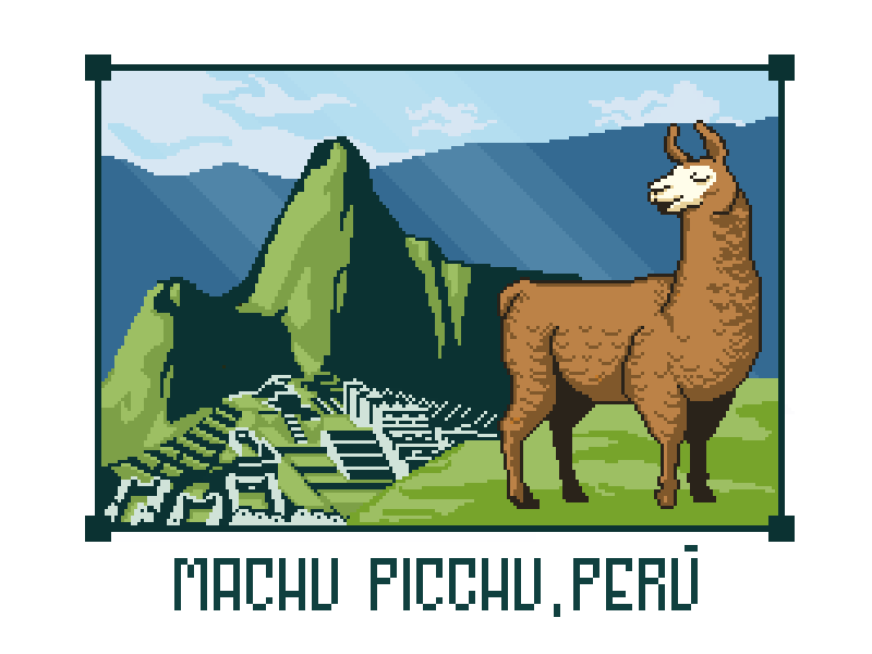 Machu Picchu Llama indiedev game 2d pixel art pixel drawing machu picchu peru llama