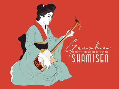 Geisha playing the shamisen 2020 2020 design art artwork drawing dribbble illustration kimono lady poster poster art poster design shamisen traditional kimono