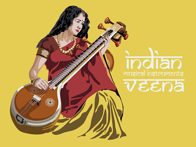 Young Woman Playing The Veena art artwork chordophone drawing dribbble illustration music musical instruments poster poster art poster design