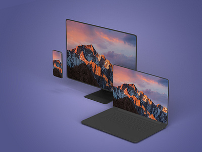 Free Mockup PSD - Macbook, iMac and Phone