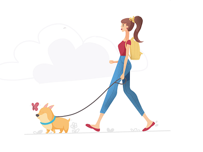 Woman Walking Her Dog Illustration animal animation art branding cartoon character design dog drawing illustration illustration art web design woman
