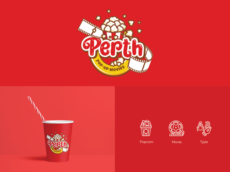 Perth Pop-up Movies - Logo Design- Branding app art branding cartoon character clean design drawing icon identity illustration logo logotype minimal typography vector