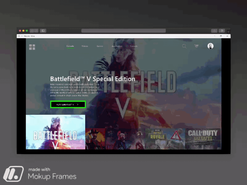 Xbox One landing Page app design ui web website