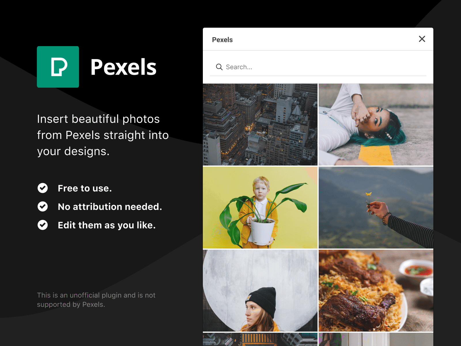 Pexels for Figma brand branding design figma figmadesign images pexels photos plugin stock photos ui