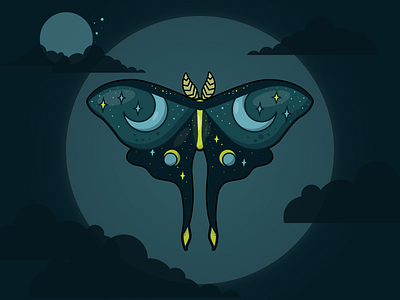 Luna Moth blue bug butterfly dark illustration insect luna moth moth night sky vector