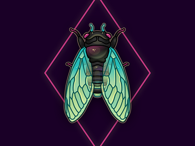 Cicada bug cicada illustration illustrator insect iridescent neon rainbow vector