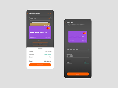 Credit Card Checkout app checkout creditcard daily daily ui dailyui002 dark design form mobile orange payment ui ux