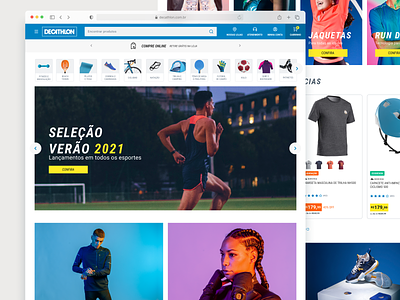 Sportswear and equipment e-commerce for Decathlon Brazil app blue decathlon design desktop e commerce ecommerce equipment home homepage shop sport sports sportswear ui ux web website