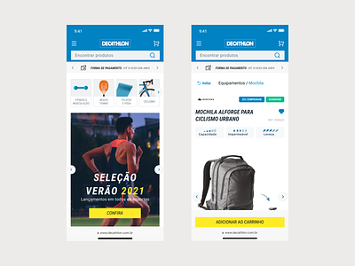 Sportswear and equipment e-commerce for Decathlon Brazil blue decathlon design e commerce ecommerce equipment mobile run running sport sports sportswear ui ux
