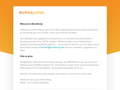Burnalong welcome email design email template web