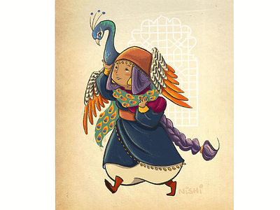 The Peafowl character design cute illustration procreate