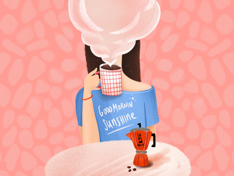 Good Morning Sunshine morning bialetti espresso coffee girl character design character editorial illustration