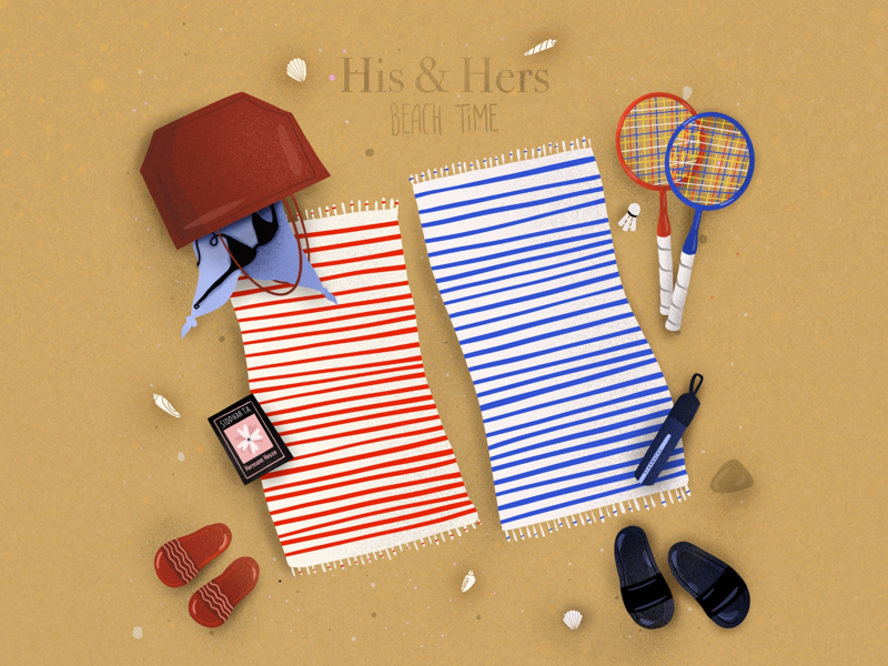 Beach Time bikini summer book holiday bag badminton beach digital painting food illustration food editorial illustration