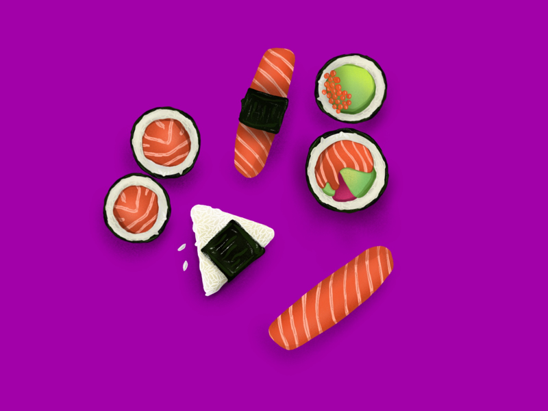 Sushi japanese procreate eat detail chinese sushi digital painting takeaway purple fast food tasty illustrator graphic food illustration food editorial illustration