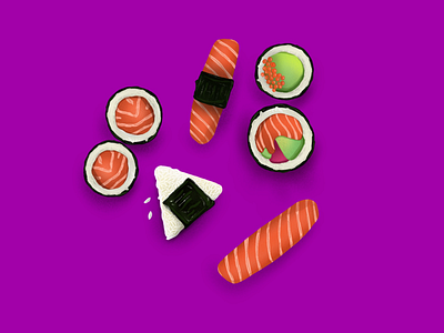 Sushi chinese detail digital painting eat editorial fast food food food illustration graphic illustration illustrator japanese procreate purple sushi takeaway tasty