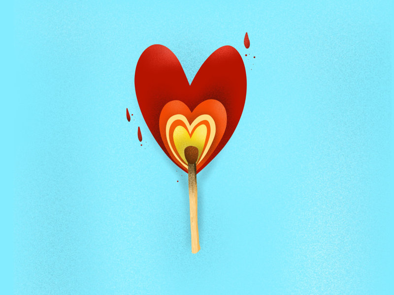 Set yourself on fire! heart fire match digital painting procreate love design editorial illustration