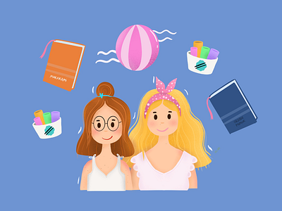 Best Summer Ever besties bff book digital painting editorial fashion food friend girl hair holiday ice cream illustration reading summer vacation