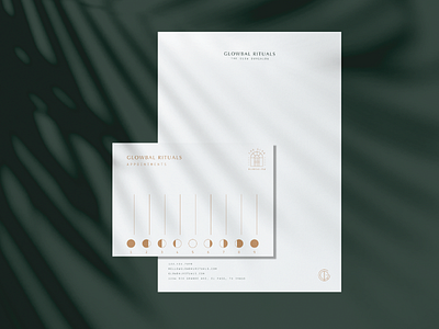 Glowbal Rituals Stationery brand identity card clean letterhead logo marks monogram moon phases skincare thin lines typography