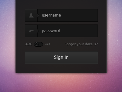 Dark Login black dark ui login modal noise subtle toggle ubunutu font ui