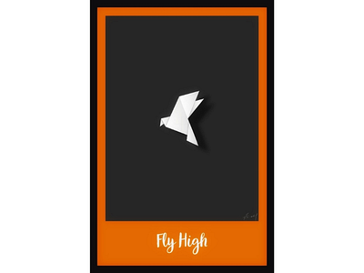 Minimalist wall poster saying fly high with origami swan