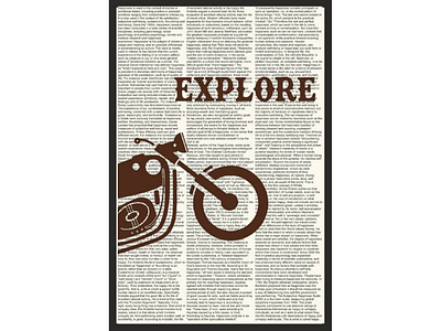Bike inspired poster saying EXPLORE with definition of happiness bike happy poster digital