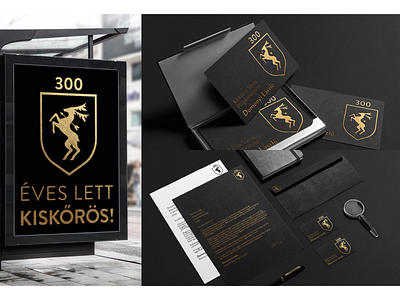 300 years anniversary animal branding business card deer design gold letter logo poster vector