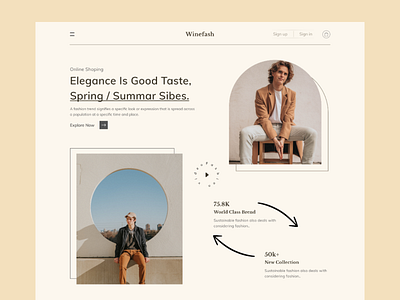 Fashion E-commerce Landing Page design fashion fashion app fashion brand logo minimal onboarding online store ui ui ecommerce uidesign user interface web design website concept winefash landing page