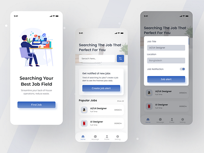Job Finder App job finder ui job searching app minimal mobile app mobile ui modern design online job apply online jobs searching ui uidesign user interface ux