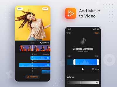 Add Music to Video iOS App Design dark mode flat design icon ios ios app design ios screenshot mockup music app music player music video typography ui ui ux