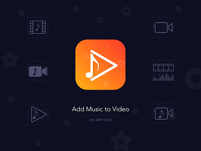 Add Music to Video iOS App Icon android app icon app design app icon best icon design dark mode geometic icon ios ios 13 ios app design ios screenshot iphone mockup music app music logo music player music video music video logo typography video