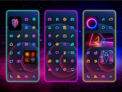 iOS 14 Theme, Colorful Neon for iPhone Home Screen aesthetic best icons dark mode homescreen icon icon pack icon set illustration ios theme ios14homescreen ios14icons launcher icon neon neon colors neon light neon lights screens skins theme design widgets