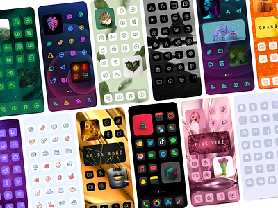 iOS 14 Themes - Home Screen App Icons for iPhone app design dark mode home screen icon icon app icon changer icon packs icon themer illustration ios ios 14 ios app design ios screenshot launcher logo mockup themes ui