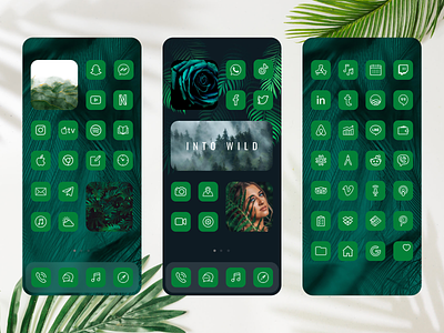 iOS 14 Nature Green Theme for iPhone Home Screen app design design games icon icon pack icon set icons design icons set iconset illustration ios 14 ios app design ios screenshot launcher logo themes ui widgets widhgetsmith