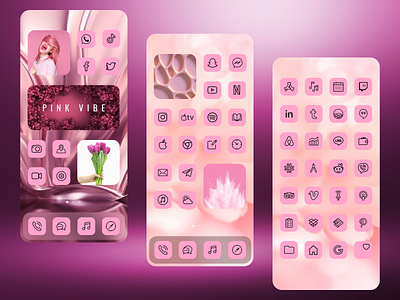 iOS Home Screen Theme | Pink Vibes 2d abstract abstract logo aesthetic app art clean color creative daily ui dailyui design icon packs icon theme icons illustration ios launcher redesign themes