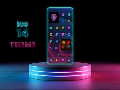 iOS 14 Neon Theme for iPhone aesthetic app design concept dark mode home screen icon icon artwork icon changer icon packs icon themer icons iconset illustration launcher lockscreen logo design logos logoset minimal screen kit