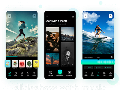 Slideshow iOS App Dark Mode Design for iPhone app design clean ui dailyui design gif illustration ios app design logo mockup music player music tracks player record slide slide show theme design ui ux vector video