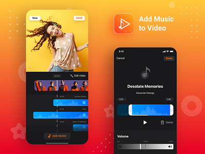 Add Music to Video iOS App UI  - Dark Mode