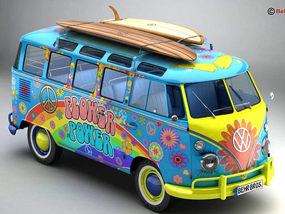 1963 Volkswagen T1 Samba Hippie Version 3D Model