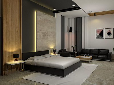 Modern Bedroom Rendering. 3D Rendering