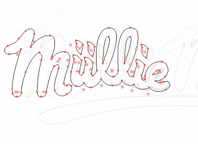 Miillie Legotype WIP lettering logotype outline production